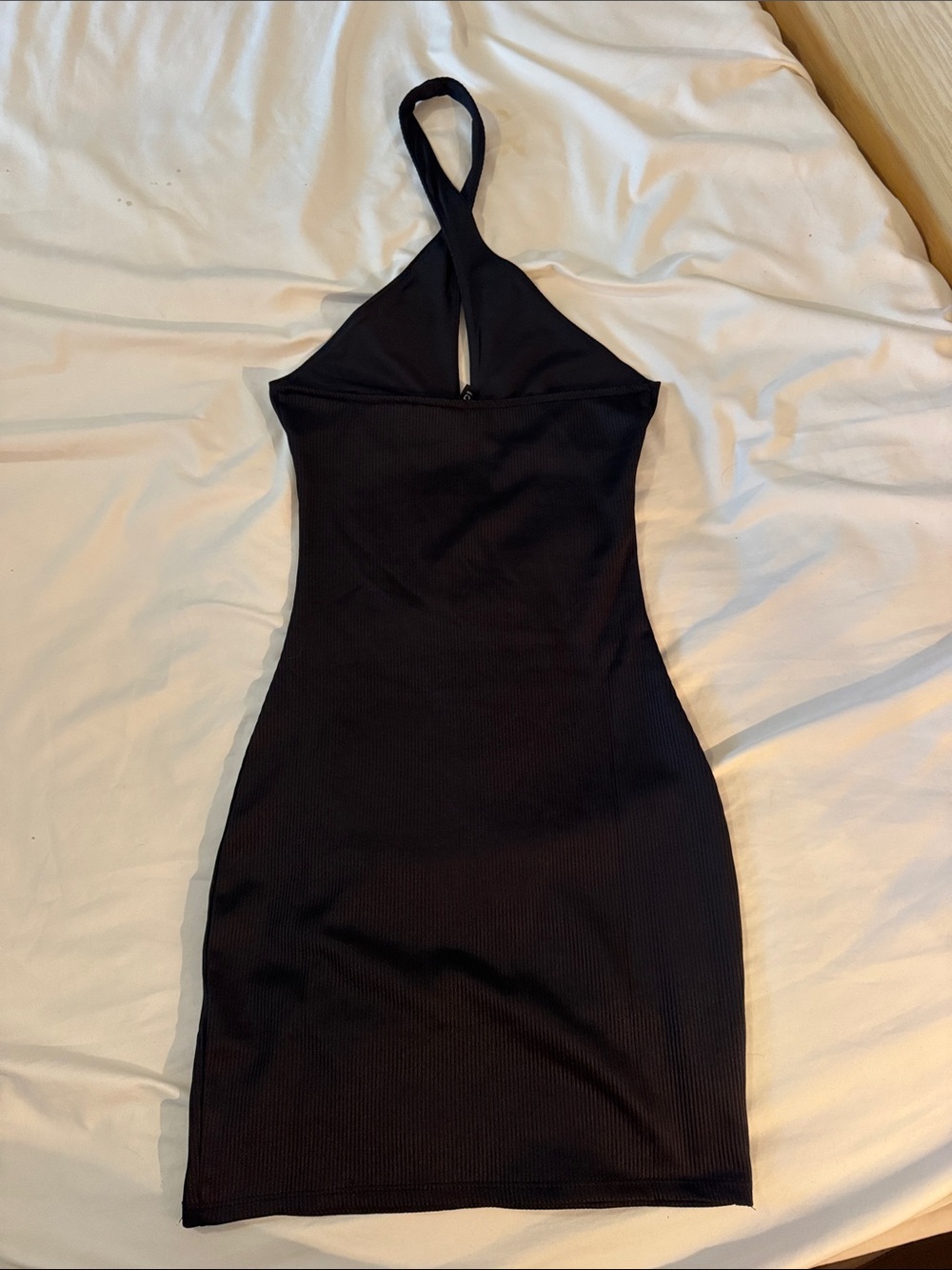 Divided One-Shoulder Black Ribbed Bodycon Dress - Picture 2 of 3